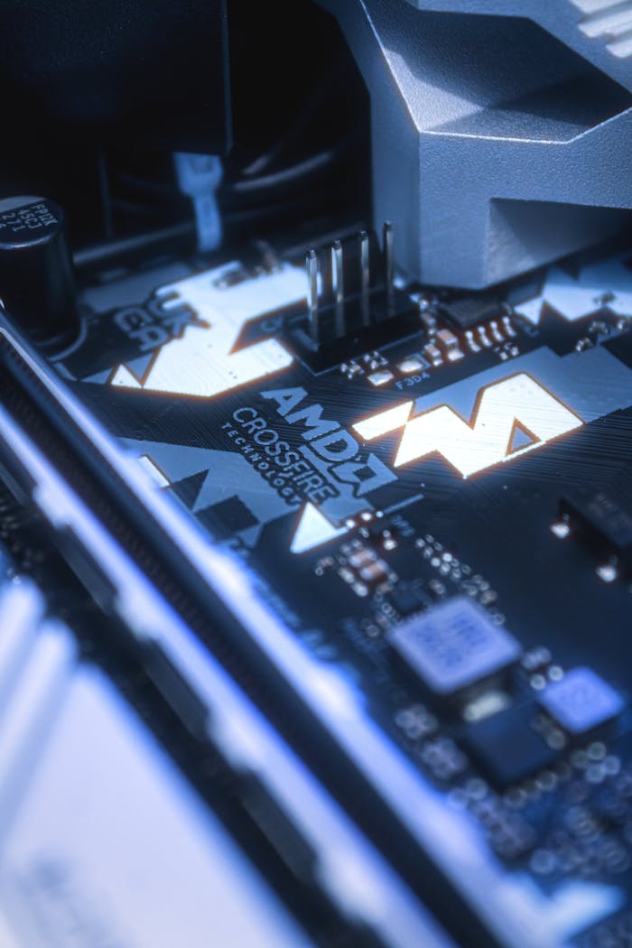 Crafting Captivating Headlines: Your awesome post title goes here Detailed view of AMD CrossFireX technology on a motherboard, showcasing modern computing hardware.