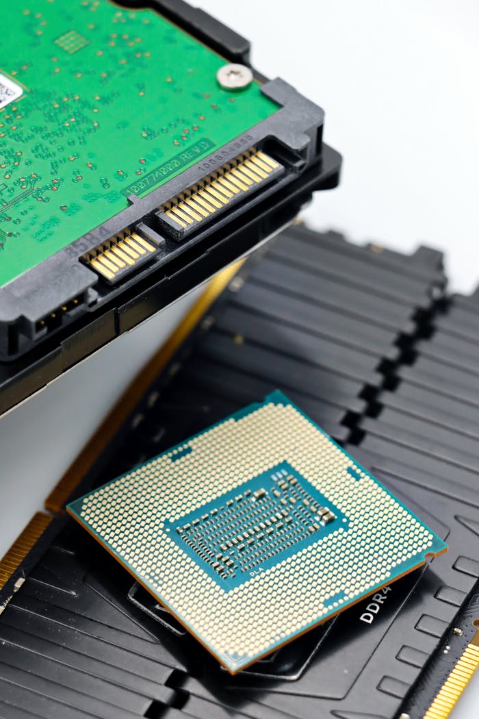 The Art of Drawing Readers In: Your attractive post title goes here High-resolution close-up of a CPU processor, RAM sticks, and a hard drive, showcasing modern computer hardware.